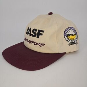 BASF Motorsports Vintage Snapback Hat Salem Allen Speedway 90s Tan Maroon‎ Beige